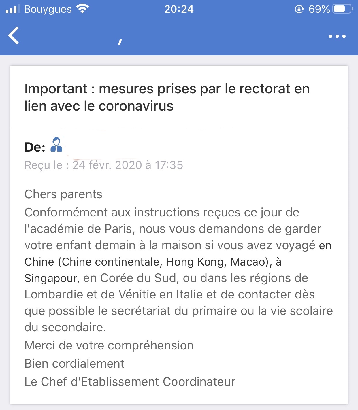 滞仏日記「ついに息子の学校からコロナに関する通達が届いた」