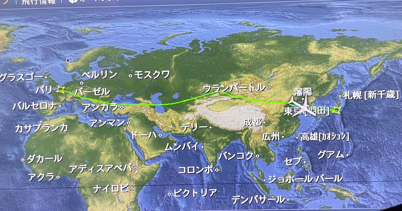 滞仏日記「再び、日本を目指した多忙な父ちゃん。機上で感動をしているのであった」