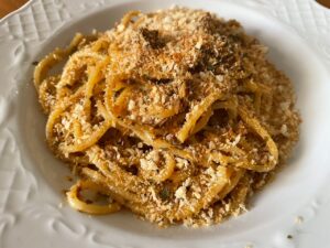 父ちゃんの料理教室日記「絶品、安上がり！サクサク、もちもち、シチリア風、パン粉のパスタ」