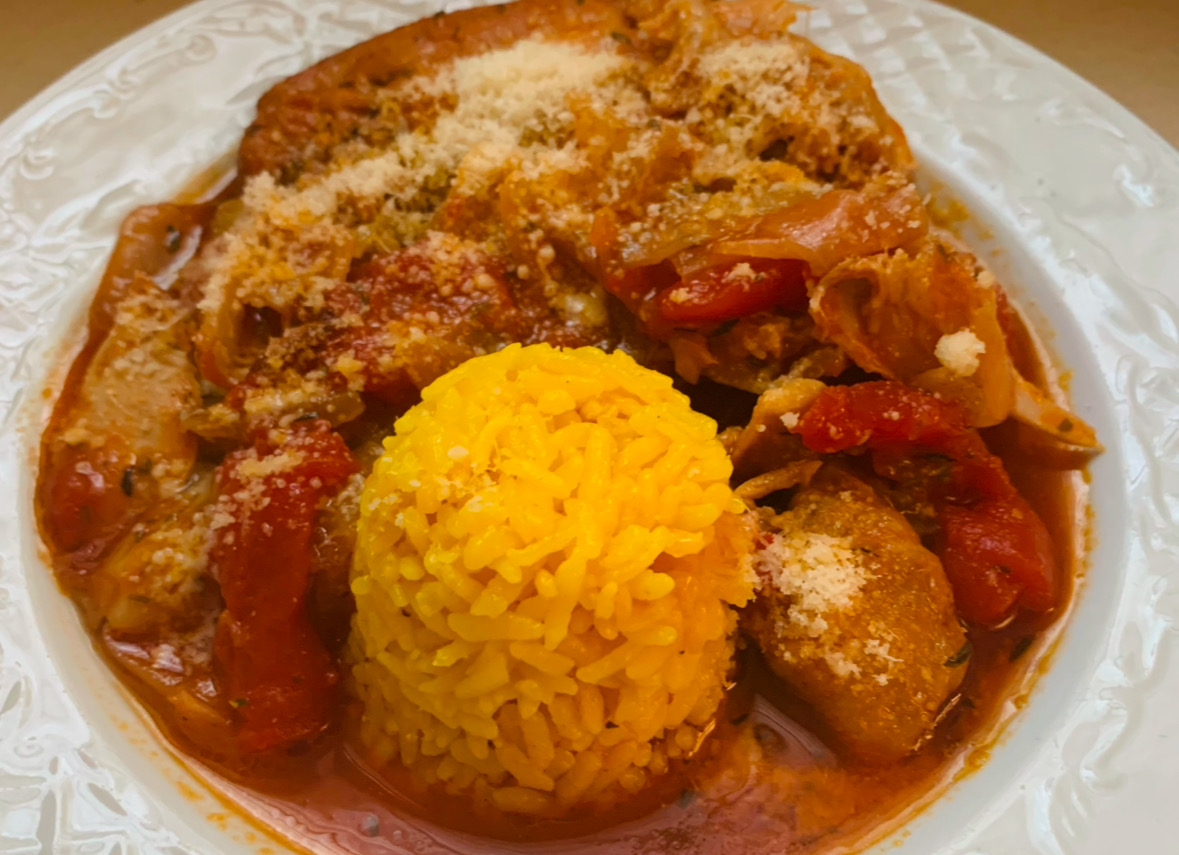 今日の献立、南仏風トマト・チキン煮込み