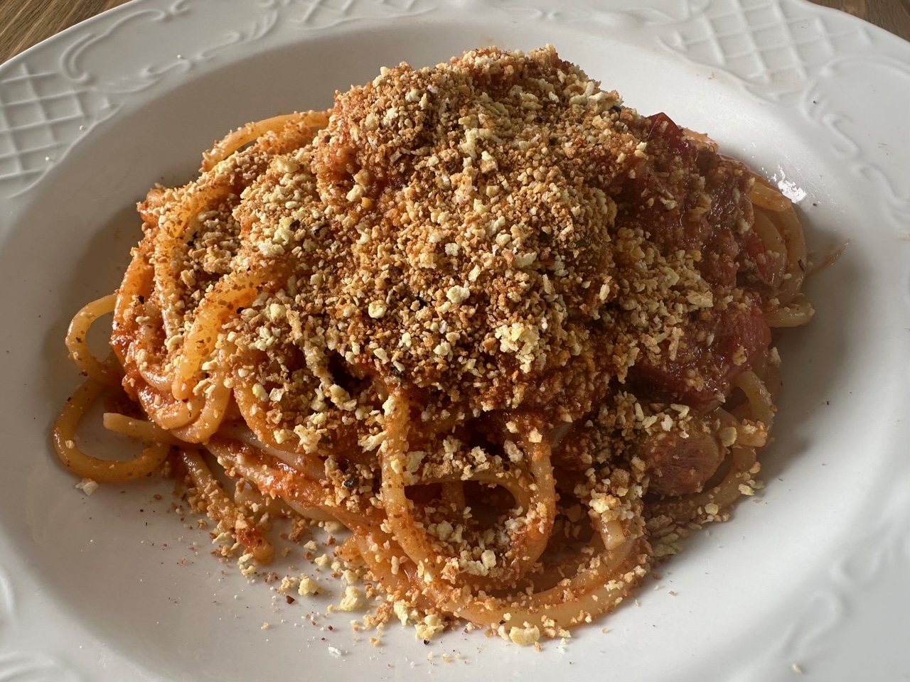 今日の献立：シチリア風パン粉のスパゲッティ！