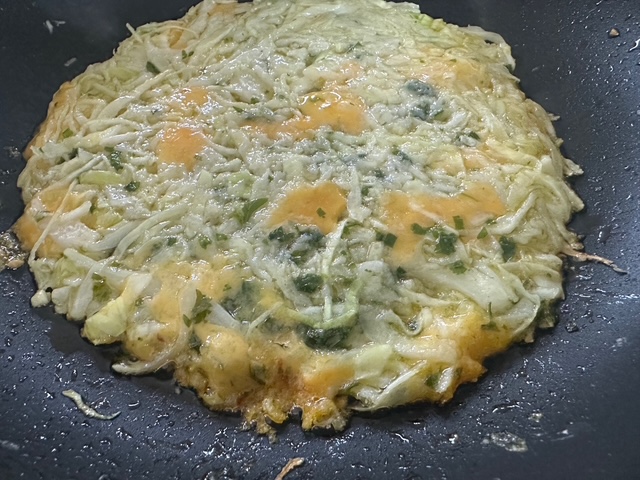 毎日が勝負飯、これ最高、キャベツ餅、笑