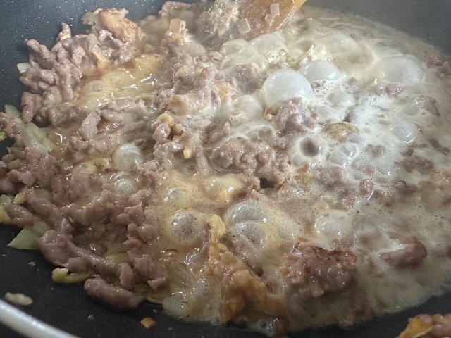 毎日が勝負飯、「牛豚合挽肉ラグー極上パスタ」